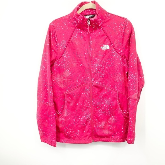 The North Face Women Large Jacket Zip Front Sweatshirt Coat Pink White Printed - Picture 1 of 12